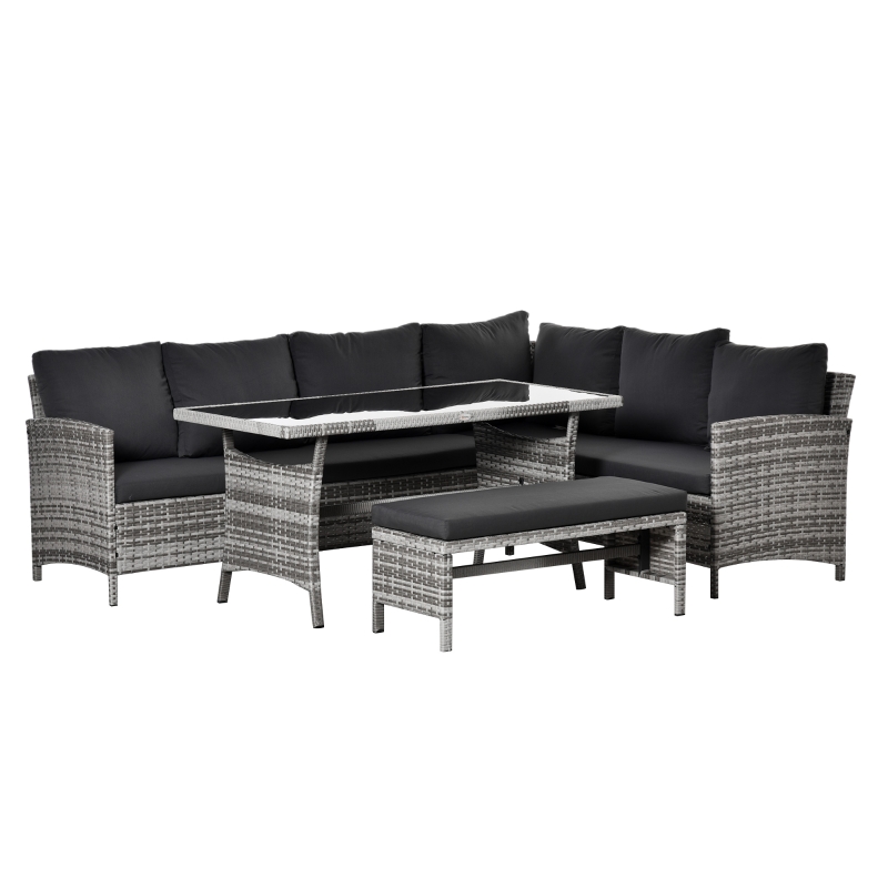 Outsunny 4 Piece Outdoor Patio Rattan Wicker Dining Table Bench Patio Furniture Sofa
