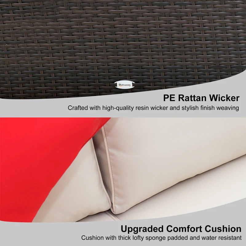 Outsunny 5-Piece Outdoor Sectional Furniture, Patio Sofa Set, PE Wicker Couch, Cushions, Pillows, Ottoman, Table, Beige