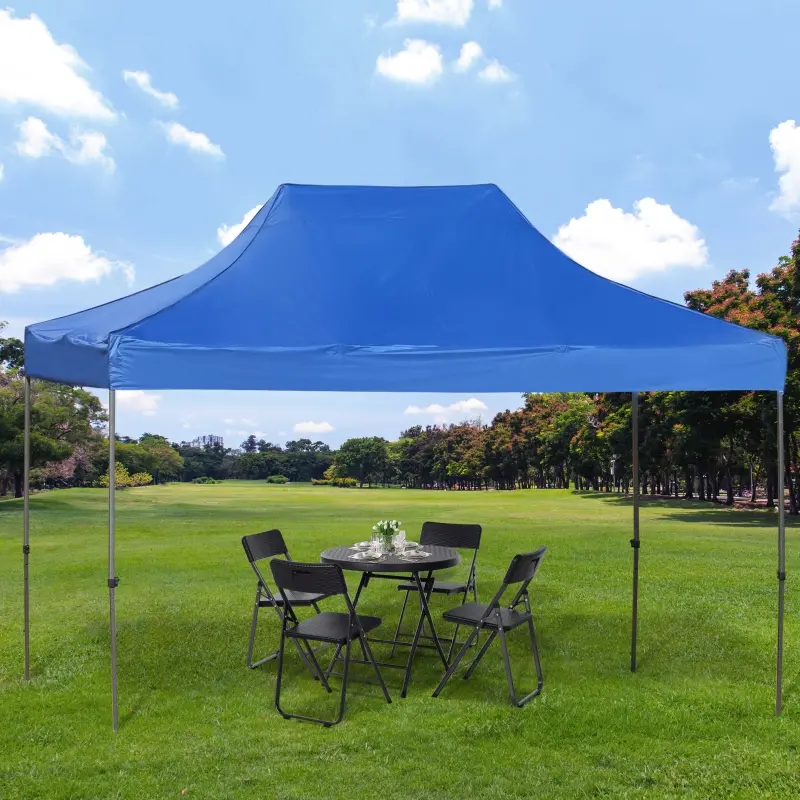 Outsunny 10' x 15' Pop Up Canopy Gazebo with 3-Level Adjustable Height, Wheeled Roller Bag, UV Fighting Roof, Navy Blue