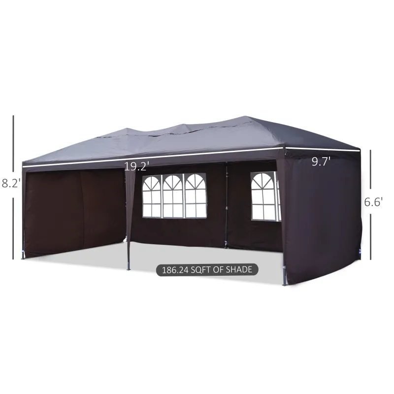 Outsunny 10' x 20' Pop Up Canopy Tent with 4 Sidewalls, Heavy Duty Tents for Parties, Outdoor Instant Gazebo with Carry Bag, for Outdoor, Garden, Patio, Coffee