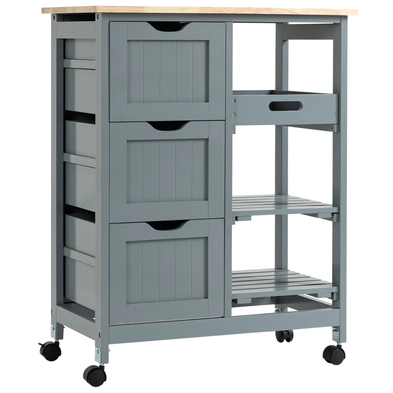 HOMCOM Compact Bar Serving Cart, Compact Trolley with Wood Top & Drawers, Gray