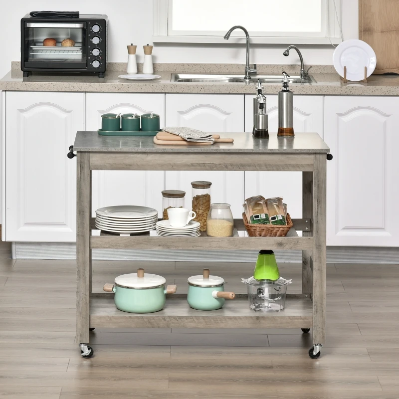 HOMCOM Kitchen Cart, Rolling Kitchen Island Utility Trolley with Stainless Steel Top
