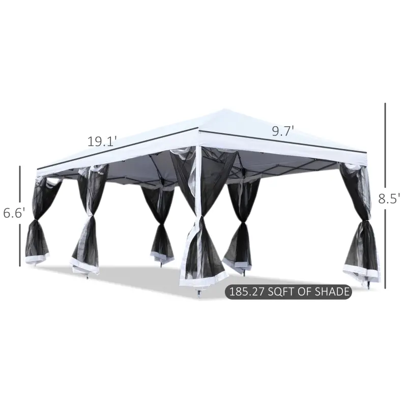 Outsunny 10' x 20' Pop Up Canopy Tent with Netting, Heavy Duty Large Party Tent, Instant Sun Shelter with Carry Bag for Backyard Garden Patio, Cream White