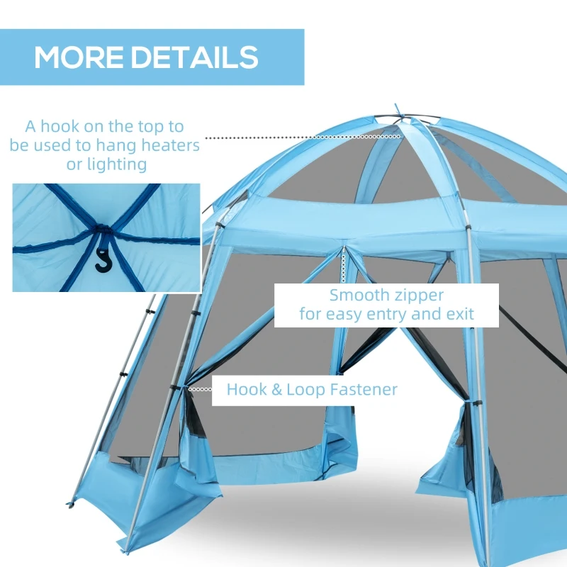 Outsunny 16.1' Hexagon Shape Screen House, Canopy Shelter Gazebo Camping Outdoor Instant Setup Mesh Tent Fits 6-8 People w/ Carry Bag & Ground Stakes, Blue