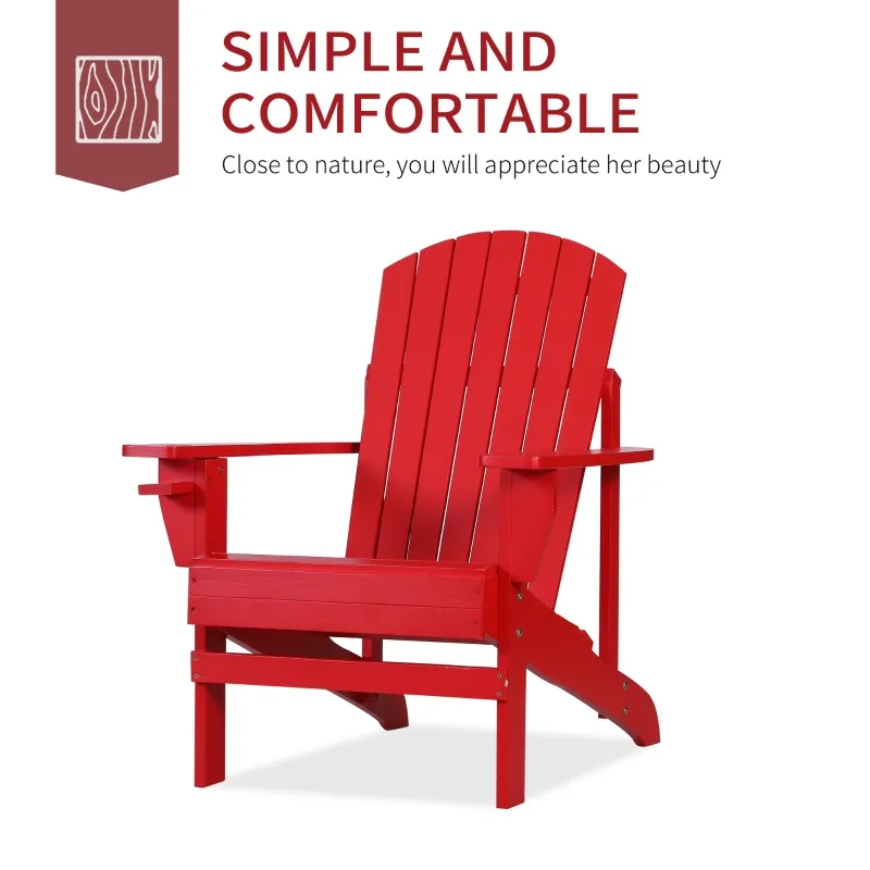 Outsunny Oversized Adirondack Chair, Outdoor Fire Pit and Porch Seating, Classic Log Lounge w/ Built-in Cupholder, Red