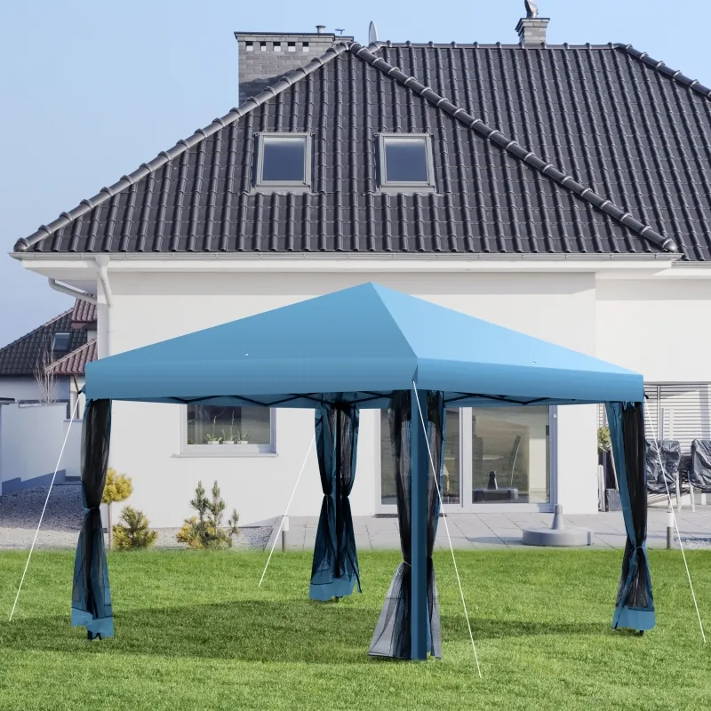 Outsunny 10' x 10' Pop Up Canopy Tent with Netting, Instant Gazebo, Ez up Screen House Room with Carry Bag, Height Adjustable, for Outdoor, Garden, Patio, Light Blue