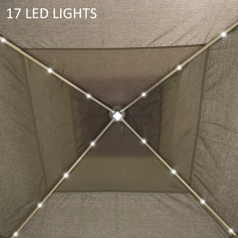 Outsunny 11' x 11' Pop Up Gazebo, Instant Canopy Tent with Solar LED Light, Remote Control, Netting and Carrying Bag for Backyard Garden Patio, Beige