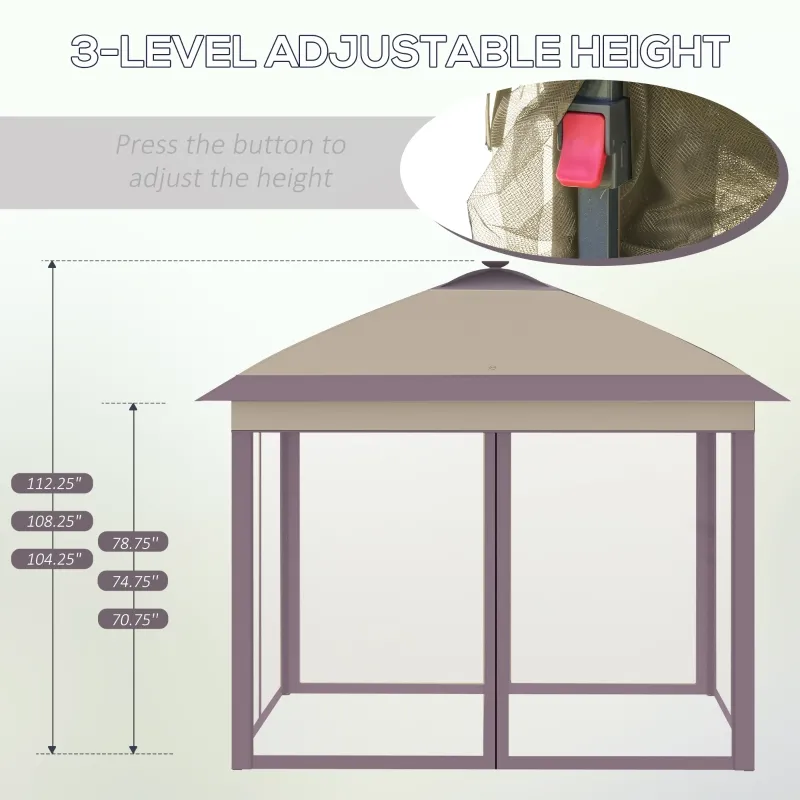 Outsunny 11' x 11' Pop Up Gazebo, Instant Canopy Tent with Solar LED Light, Remote Control, Netting and Carrying Bag for Backyard Garden Patio, Beige