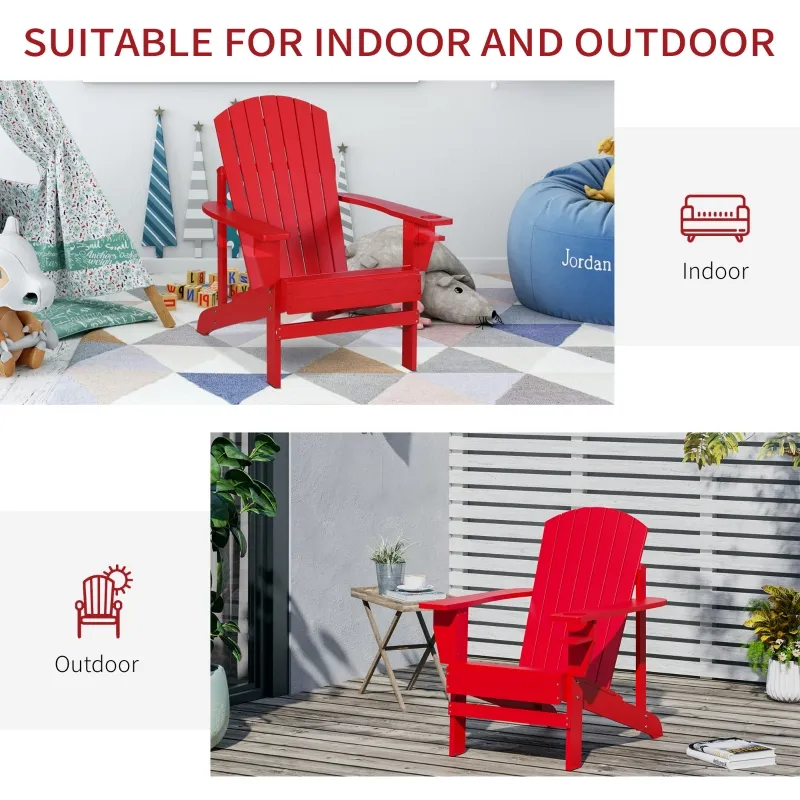 Outsunny Oversized Adirondack Chair, Outdoor Fire Pit and Porch Seating, Classic Log Lounge w/ Built-in Cupholder, Red