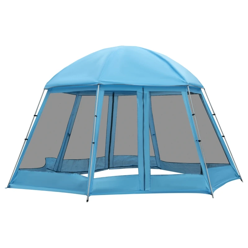 Outsunny 16.1' Hexagon Shape Screen House, Canopy Shelter Gazebo Camping Outdoor Instant Setup Mesh Tent Fits 6-8 People w/ Carry Bag & Ground Stakes, Blue