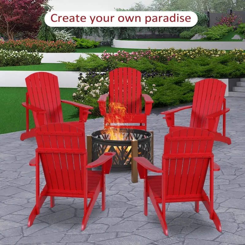 Outsunny Oversized Adirondack Chair, Outdoor Fire Pit and Porch Seating, Classic Log Lounge w/ Built-in Cupholder, Red
