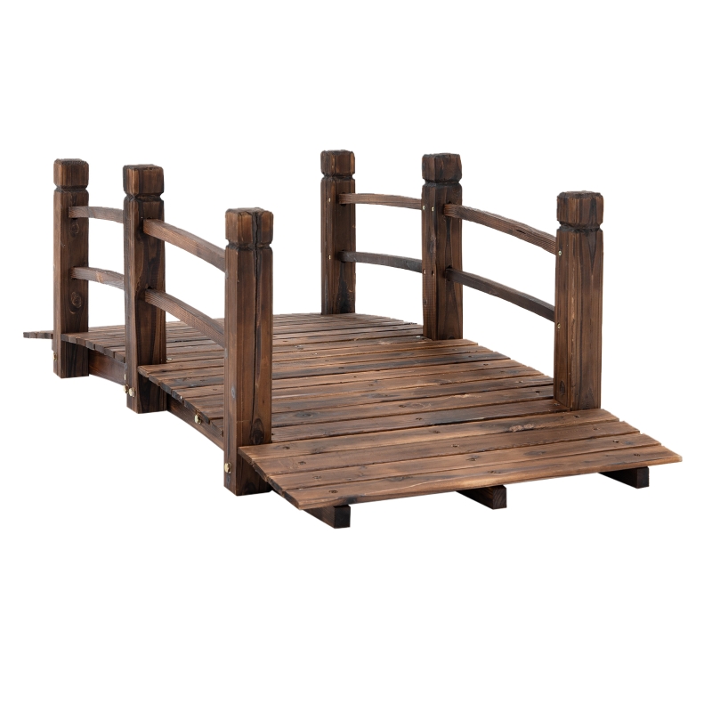 Outsunny 5 ft Wooden Garden Bridge Arc Stained Finish Footbridge with Railings for your Backyard, Stained Wood
