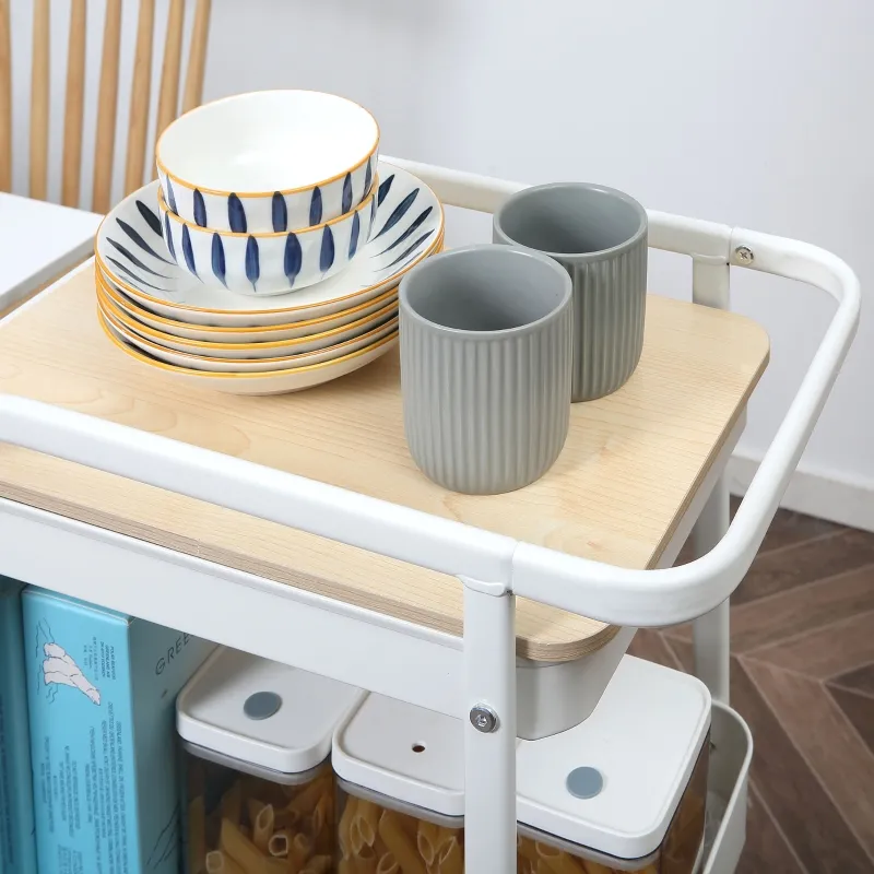 HOMCOM 4-Tier Rolling Metal Storage Cart, Utility Serving Cart with DIY Steel Pegboards & Lid for Kitchen, Home Office, White