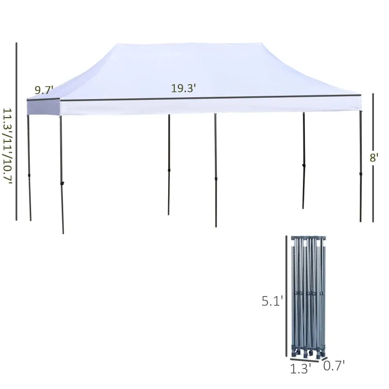 Outsunny 10' x 20' Pop Up Canopy Tent, Instant Sun Shelter, Tents for Parties, Height Adjustable, with Wheeled Carry Bag, for Outdoor, Garden, Patio, White