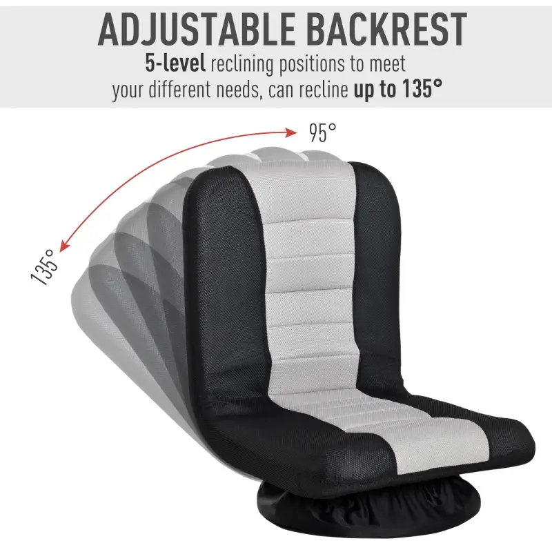 HOMCOM 360 Degree Swivel Video Gaming Chair, Folding Floor Sofa 5-Position Adjustable Lazy Chair, Grey