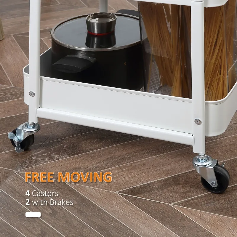 HOMCOM 4-Tier Rolling Metal Storage Cart, Utility Serving Cart with DIY Steel Pegboards & Lid for Kitchen, Home Office, White