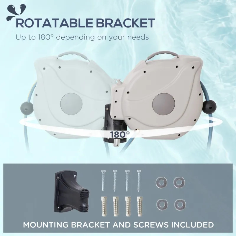 Outsunny Retractable Hose Reel 5/8" x 66ft w/ 8 Pattern Nozzle, Any Length Lock, Auto Rewind Slow Return System and 180° Swivel Wall Mounted Bracket