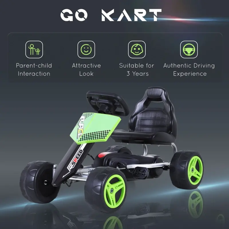 Aosom Kids Go Kart, 4 Wheeled Ride On Pedal Car, Racer for 3 years, for Boys and Girls, Outdoor - Green