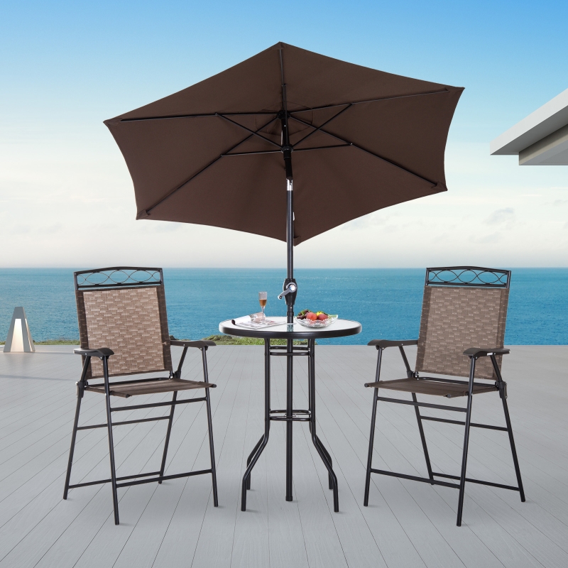 Outsunny4 Piecesteel Folding Outdoor Furniture Patio Dining Setbar Table Chairswith Umbrella Brown Aosom Folding Outdoor Furniture Patio Dining, Outdoor Pub Table Set With Umbrella