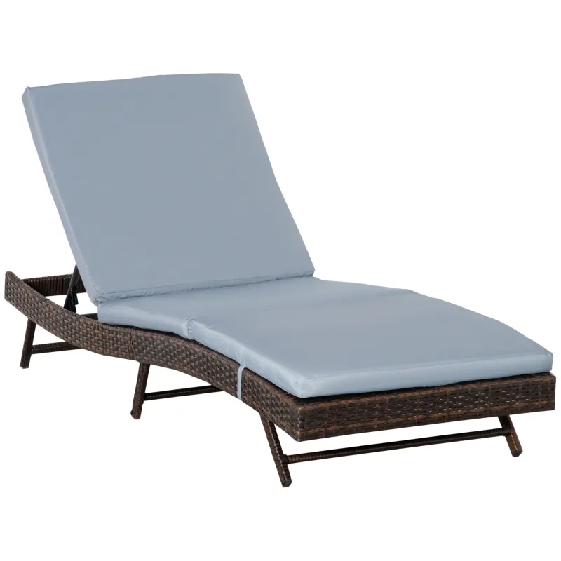 Outsunny Patio wicker lounger, Outdoor PE Rattan Wicker Chaise lounge chair w/ 5 Position Adjustable Back, Padded Cushion, Grey