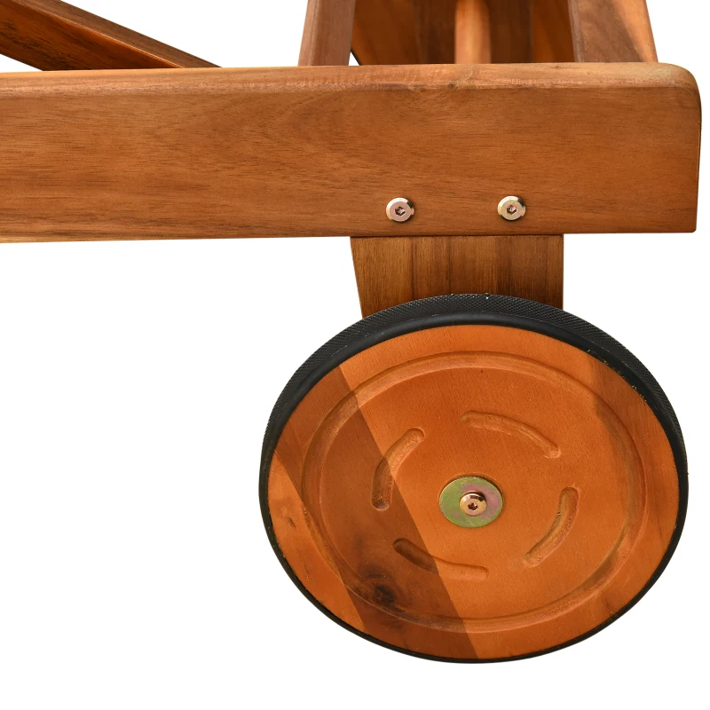 Outsunny Mesh Acacia Wood Adjustable Outdoor Sun Lounger with Wheels