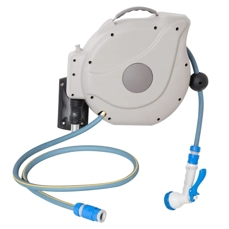 Outsunny Retractable Hose Reel 5/8" x 66ft w/ 8 Pattern Nozzle, Any Length Lock, Auto Rewind Slow Return System and 180° Swivel Wall Mounted Bracket