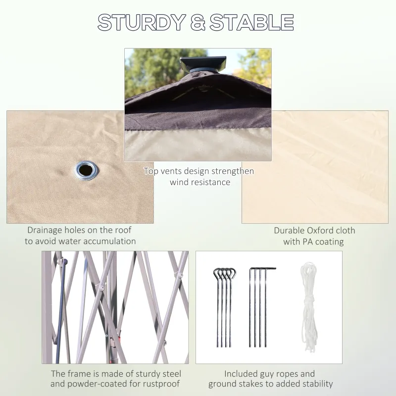 Outsunny 11' x 11' Pop Up Gazebo, Instant Canopy Tent with Solar LED Light, Remote Control, Netting and Carrying Bag for Backyard Garden Patio, Beige