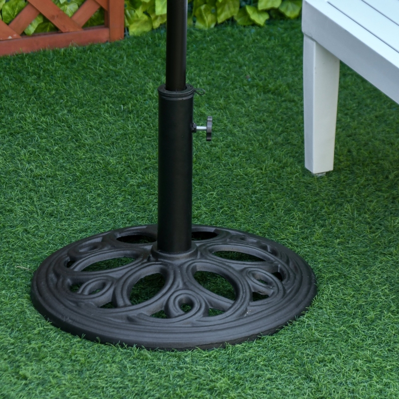 Outsunny Patio Umbrella Base Stand, Round Cast Iron Umbrella Holder for Outdoor, Patio, Garden,Deck and Beach, Fit Dia 38mm and 48mm Pole, Black