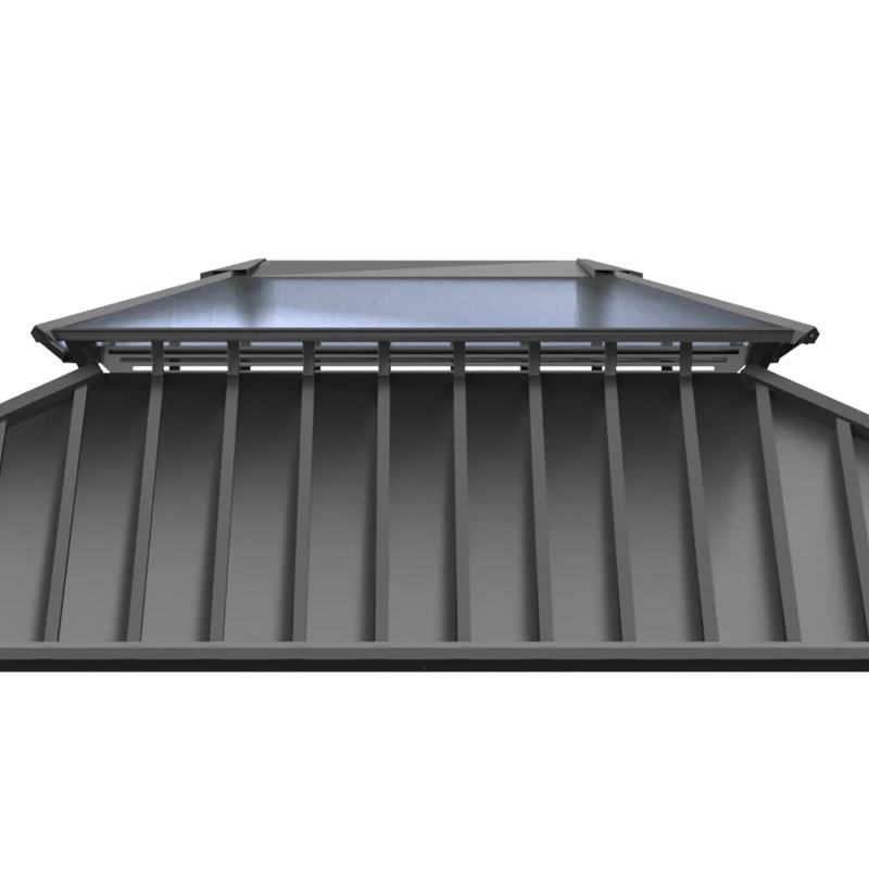 Outsunny 10' x 12' Hardtop Gazebo Canopy with Galvanized Steel Double Roof, Skylight Window, Aluminum Frame, Outdoor Permanent Pavilion with Netting, for Patio, Garden, Backyard, Black