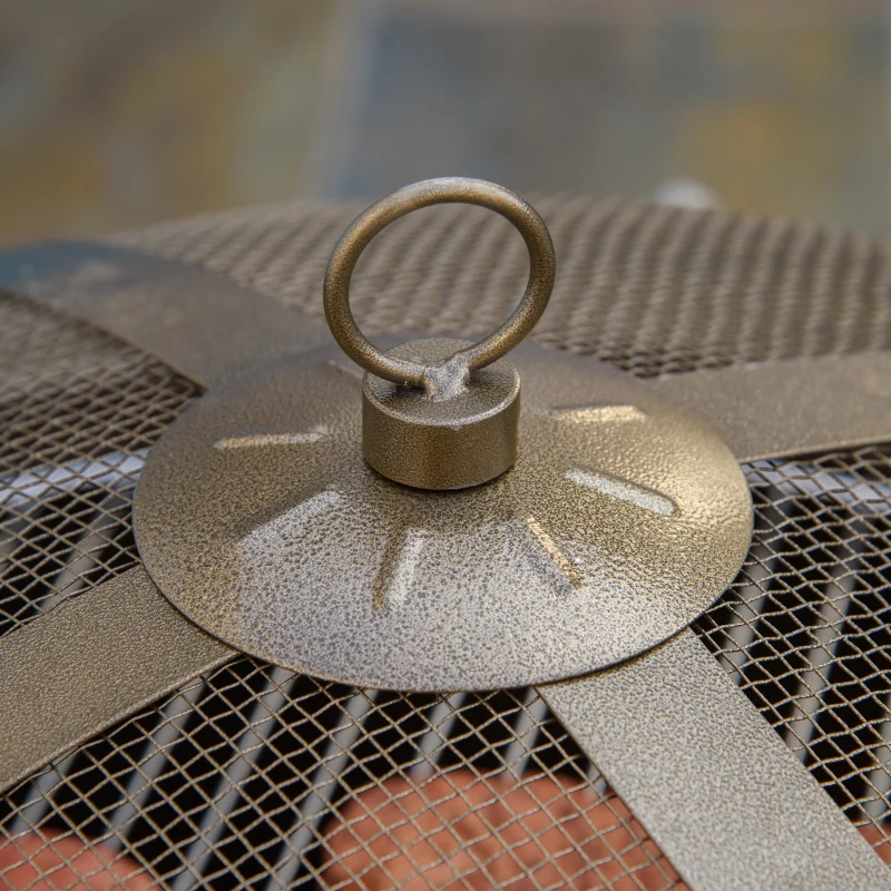 Outsunny Outdoor Fire Pit with Grill Cooking Grate, Cover, Fire Poker for Patio