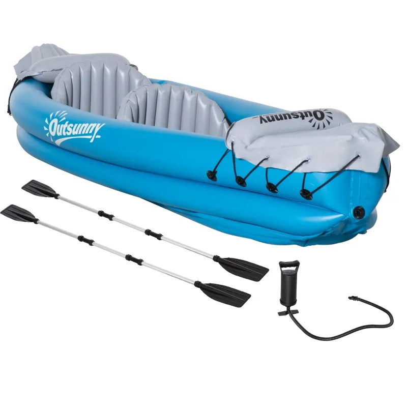 Outsunny 2-Person Inflatable Kayak, Inflatable Boat, Inflatable Canoe Set With Air Pump, Aluminum Oars, Blue