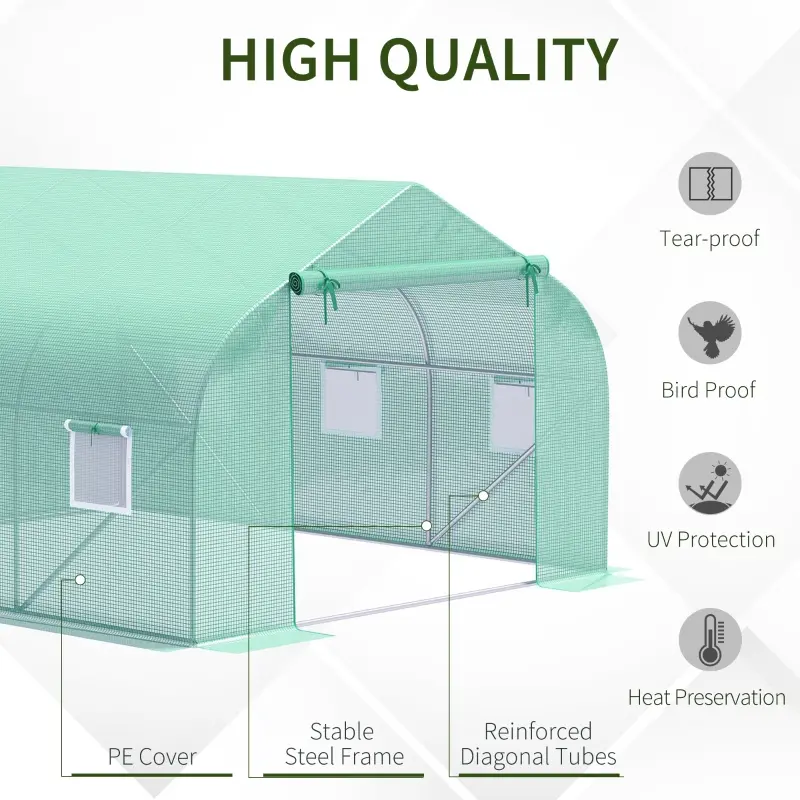 Outsunny 11.5' x 10' x 6.5' Outdoor Portable Walk-In Tunnel Greenhouse with Windows-Deep Green