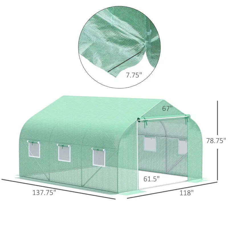 Outsunny 11.5' x 10' x 6.5' Outdoor Portable Walk-In Tunnel Greenhouse with Windows-Deep Green