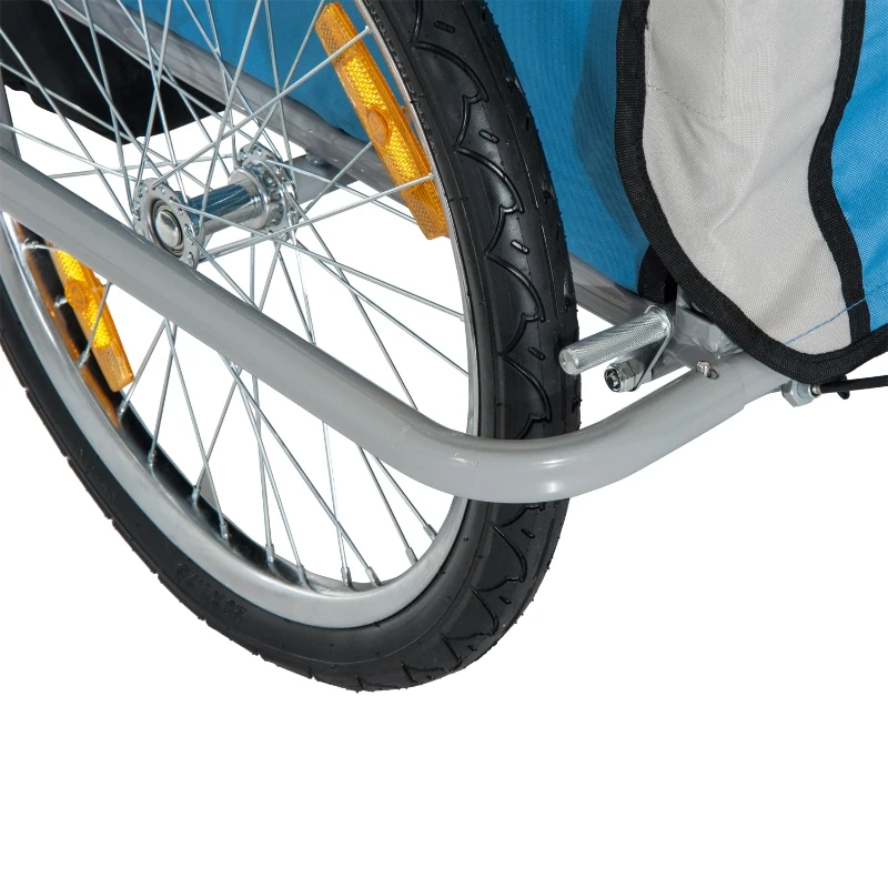 Aosom Outdoor Elite Double Child Two-Wheel Bicycle Trailer Cart Cargo with 2 Safety Harnesses - Blue