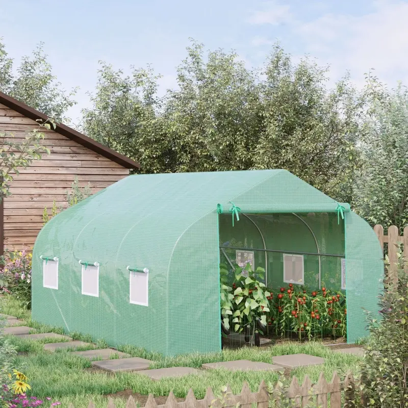 Outsunny 11.5' x 10' x 6.5' Outdoor Portable Walk-In Tunnel Greenhouse with Windows-Deep Green