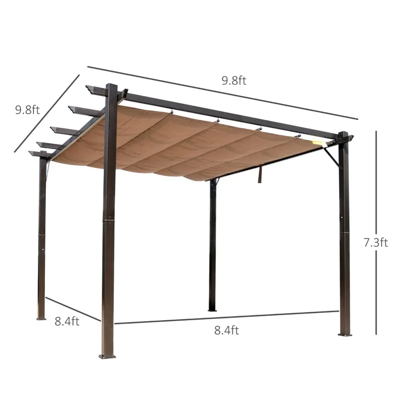 Outsunny 10' x 10' Outdoor Pergola Aluminum Gazebo w/ Retractable Canopy for Patio, Backyard, Party, Brown