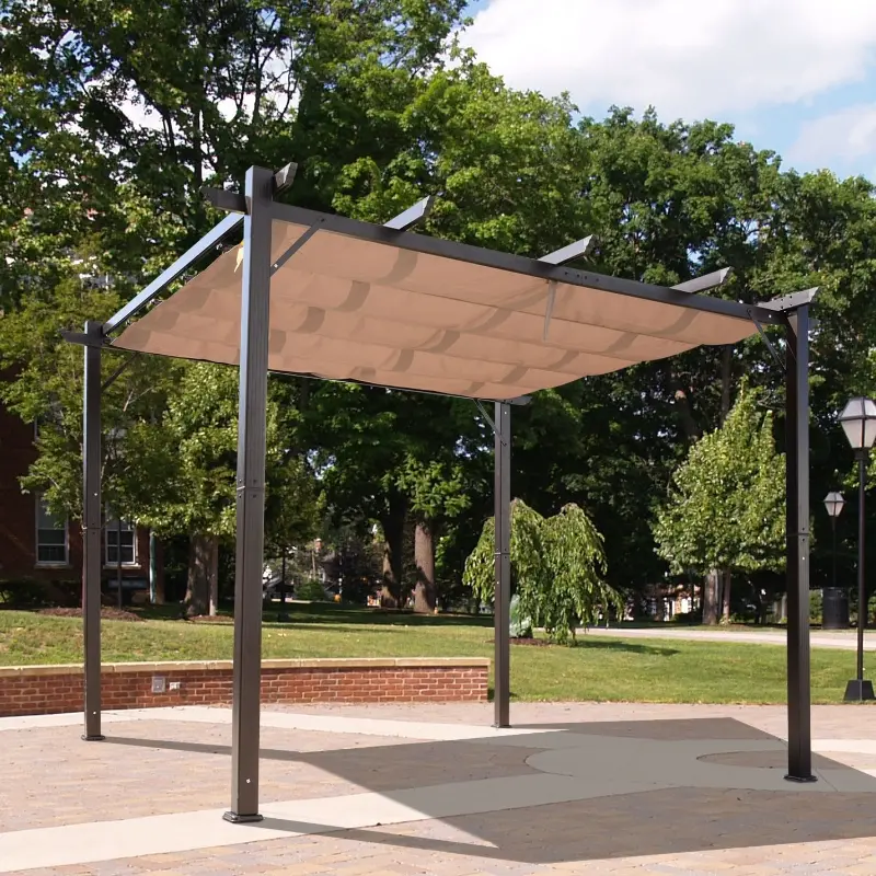 Outsunny 10' x 10' Outdoor Pergola Aluminum Gazebo w/ Retractable Canopy for Patio, Backyard, Party, Brown