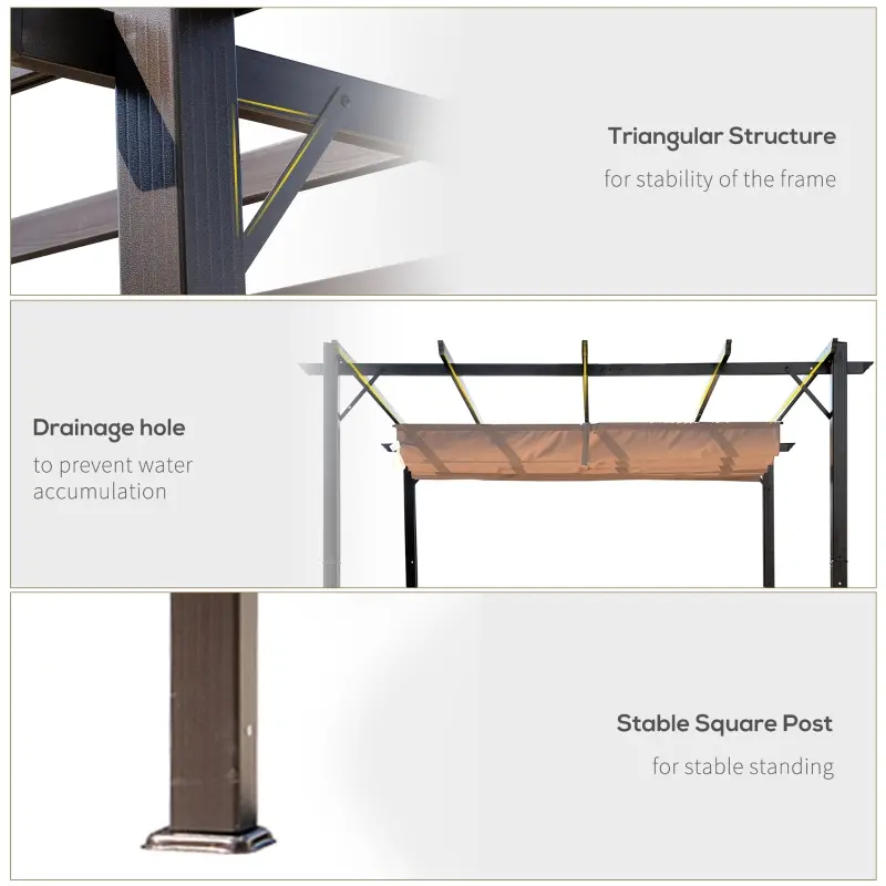 Outsunny 10' x 10' Outdoor Pergola Aluminum Gazebo w/ Retractable Canopy for Patio, Backyard, Party, Brown
