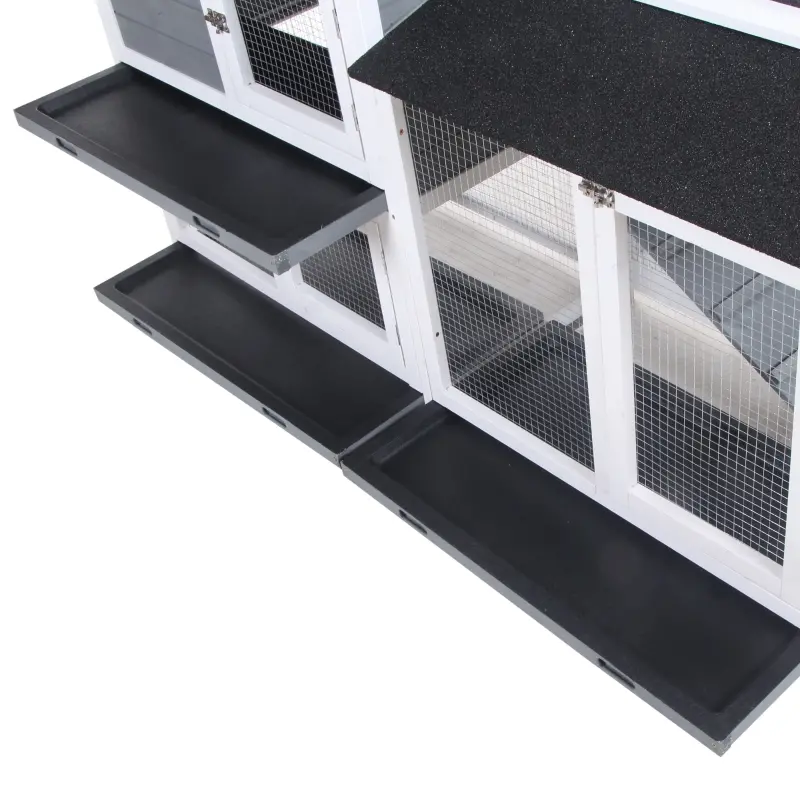 PawHut 2-tier Indoor Rabbit Enclosure, Wood Hutch Backyard Small Animal House Ramp Outdoor Run Enclosed
