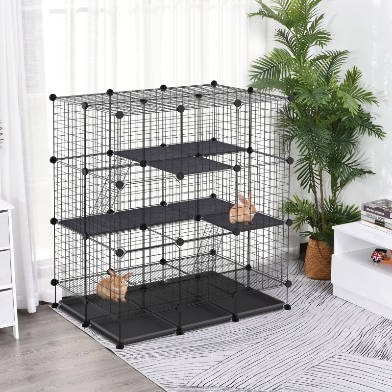 PawHut DIY Pet Playpen Cage for Kitten Bunny Chinchilla Small Animals with Trays Steel