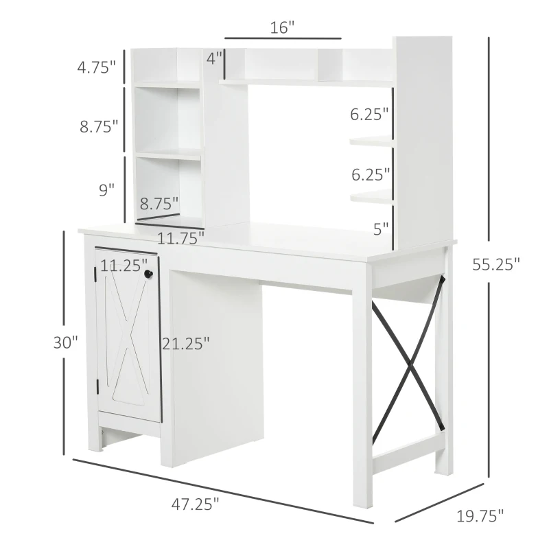 HOMCOM Home Office Computer Desk with Hutch and Storage Cabinet and 6 Shelves, White