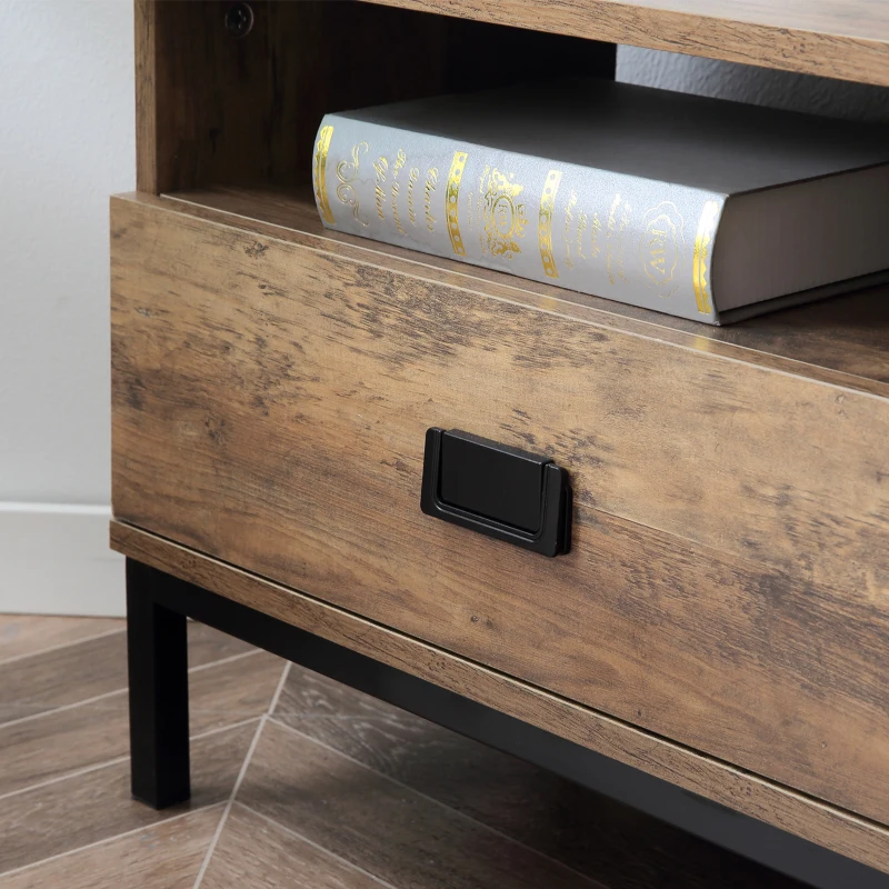 HOMCOM Corner TV Stand for TV up to 46", Entertainment Center with Open Storage and Drawers, TV Table with Steel Legs, Coffee