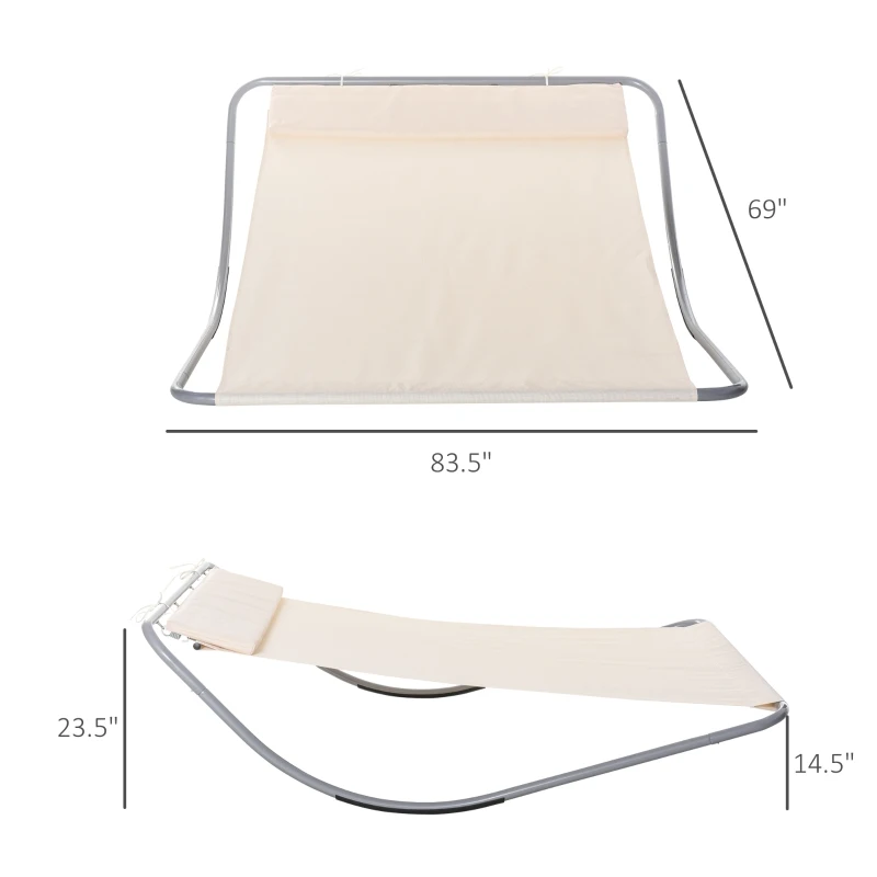 Outsunny Rocking Sun Lounger Double Hammock Bed with Steel Frame and Headrest for Garden Beach and Pool Cream White