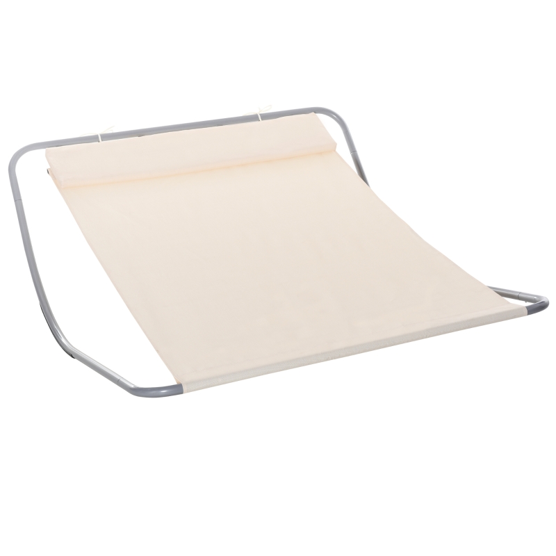 Outsunny Rocking Sun Lounger Double Hammock Bed with Steel Frame and Headrest for Garden Beach and Pool Cream White