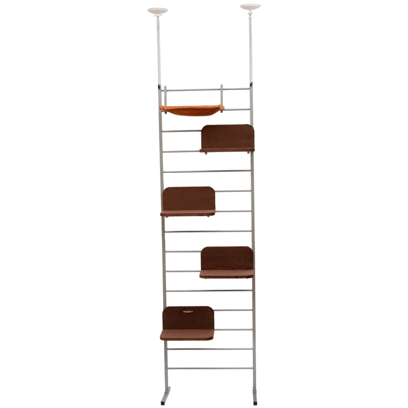 Pawhut 114" Modern Cat Tree Floor-to-Ceiling Adjustable Staggered Climbing Cat Tree Tower