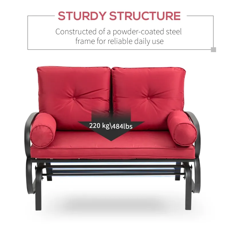 Outsunny 2-Person Outdoor Glider Chair, Patio Double Rocking Loveseat w/ Cushions, Red