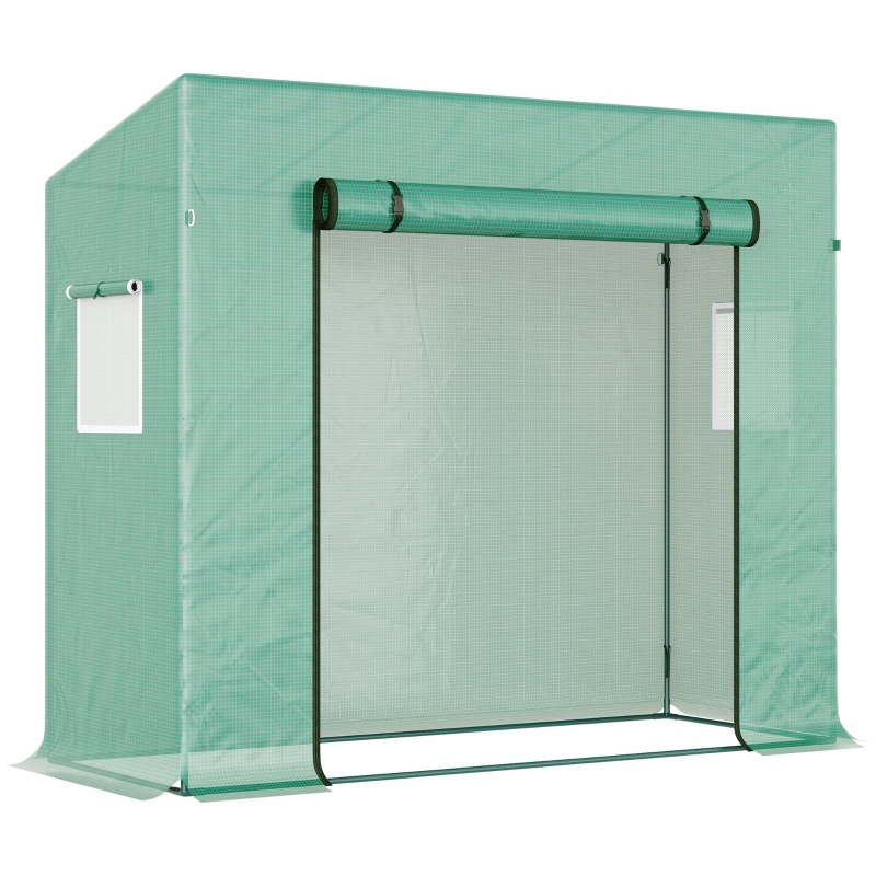 Outsunny 79" x 29" x 66" Walk-in Garden Greenhouse, Outdoor Portable Hot House with Roll-Up Door and Two Windows, Deep Green