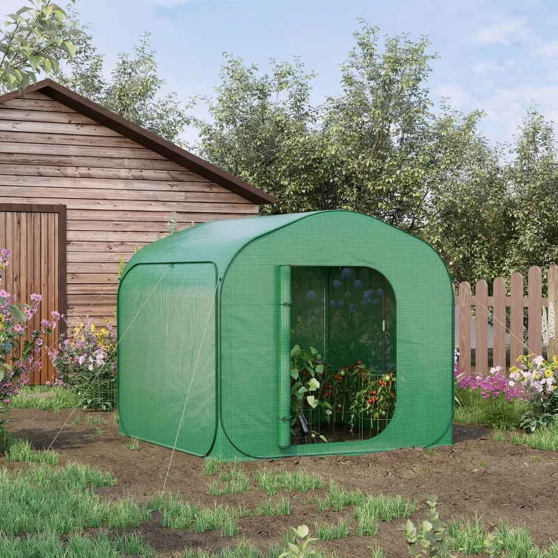 Outsunny 7' x 7' x 6' Portable Walk-in Greenhouse with Carrying Bag, Pop-up Setup, Outdoor Garden Canopy Hot House, Zipper Door for Growing Flowers, Herbs, Vegetables, Saplings, Succulents, Green
