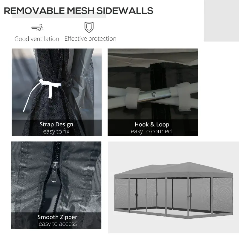 Outsunny 10'x19' Pop Up Party Tent Gazebo Wedding Canopy with 6 Removable Sidewalls, Grey