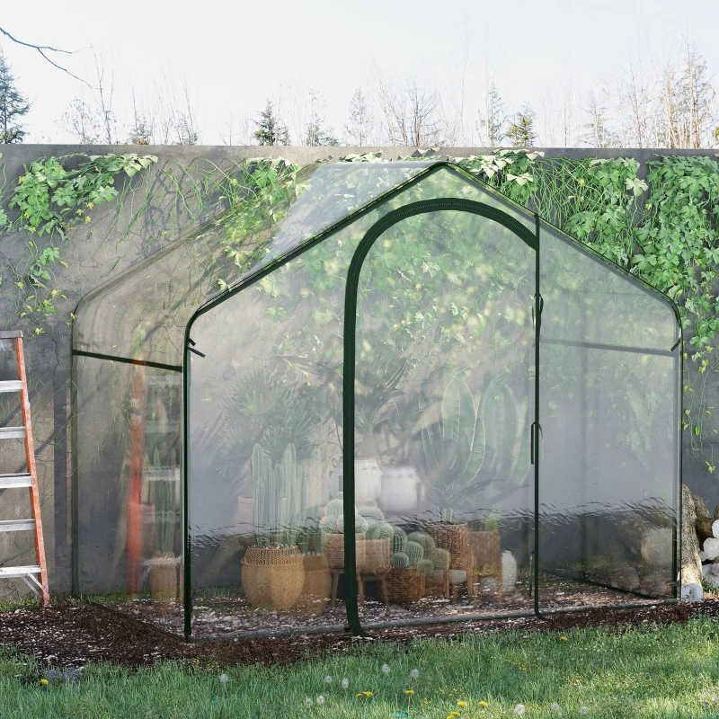 Outsunny 6' x 3' x 5.5' Portable Walk-in Greenhouse, PVC Cover, Steel Frame Garden Hot House, Zipper Door, Top Vent for Flowers, Vegetables, Saplings, Clear